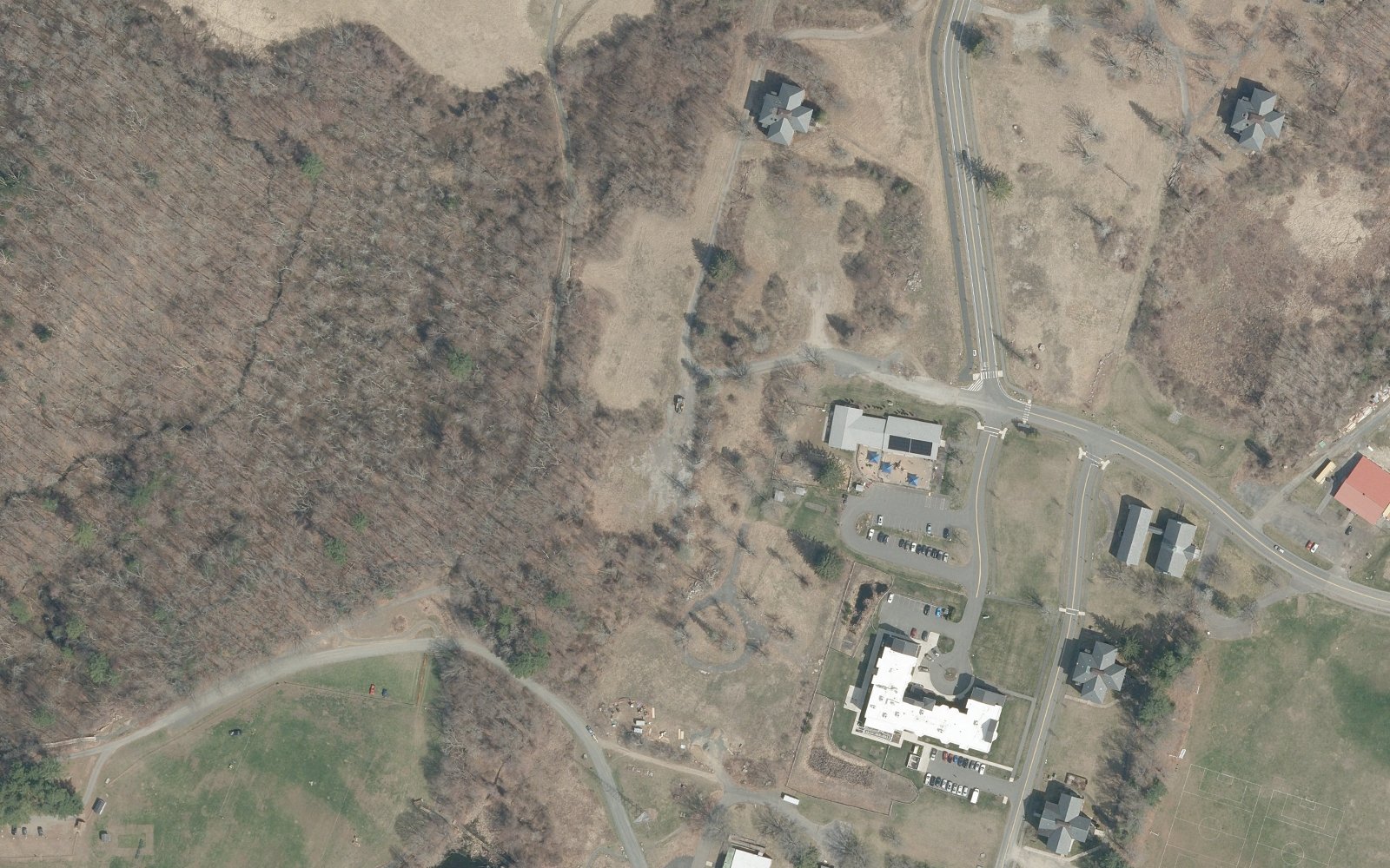 Spring 2025 aerial view of the Carriage Drive South area